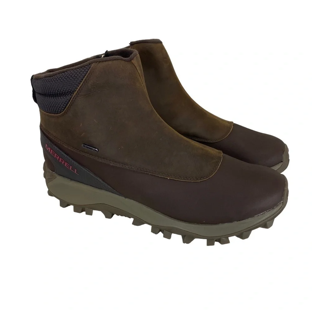 Merrell Men's Thermo Kiruna Mid Zip Waterproof Boot on‎ Clay Brown Leather 15